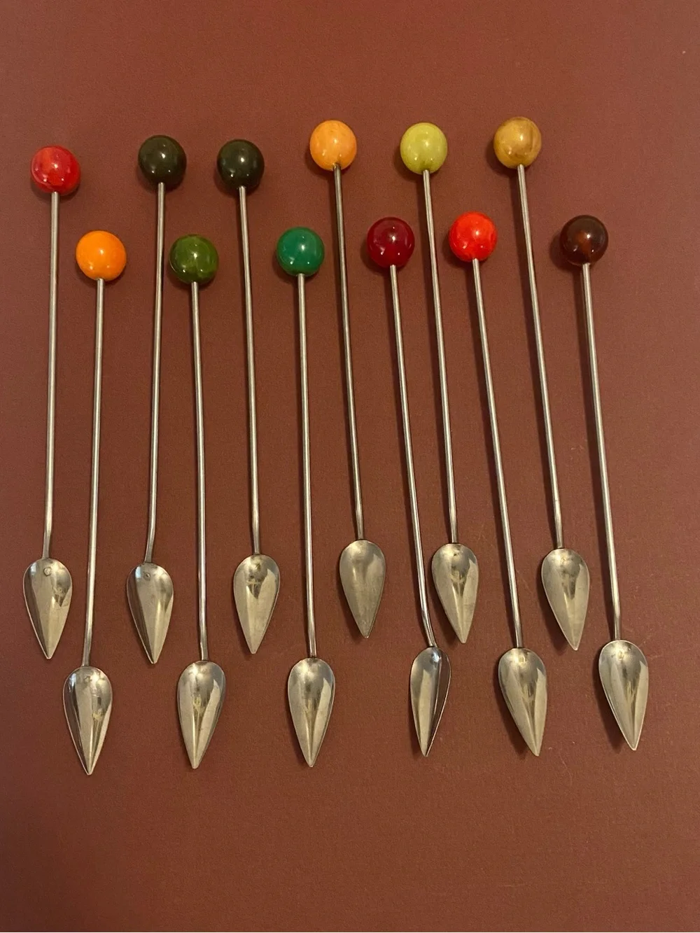 MCM Cocktail Spoons with Colorful Tops- Set of 12
